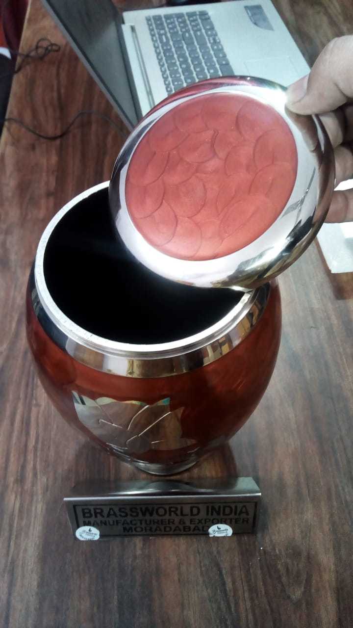 BRASS RED WITH SHINING SILVER ROSE ADULT URN FUNERAL SUPPLIES