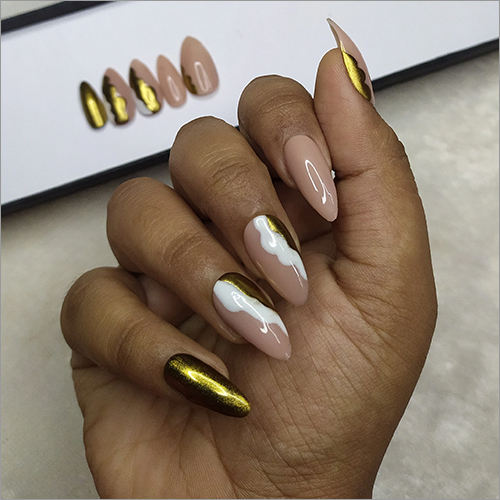 Glossy Nude Metallic Abstract Press On Nails Set