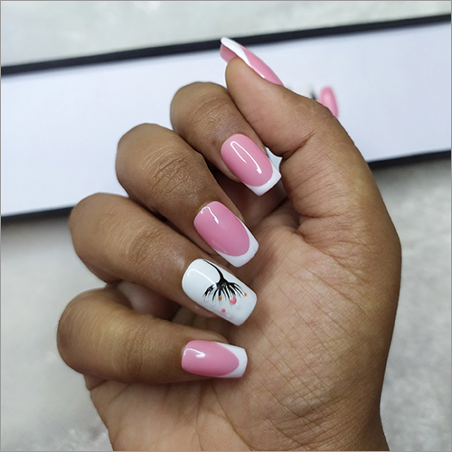 Glossy Light Pink Floral French Press On Nails Set