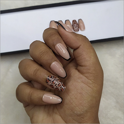 Glossy Nude Animal Print French Press On Nails Set