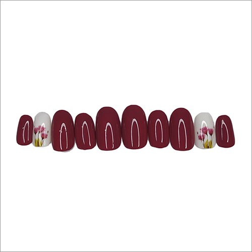 Glossy Dark Pink Floral Press On Nails Set