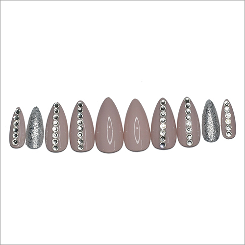 Glossy Pale Pink Rhinestones Press On Nails Set