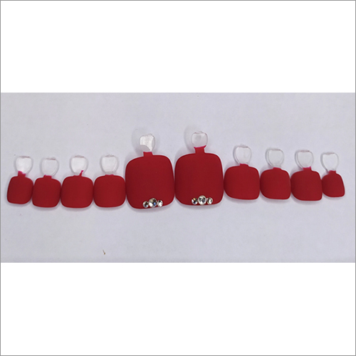 Matte Red Rhinestones Press On Nails Set - Acrylic, Various Sizes, Square Shape | Easy Application, Reusable, Durable, Instant Manicure, Stylish Design