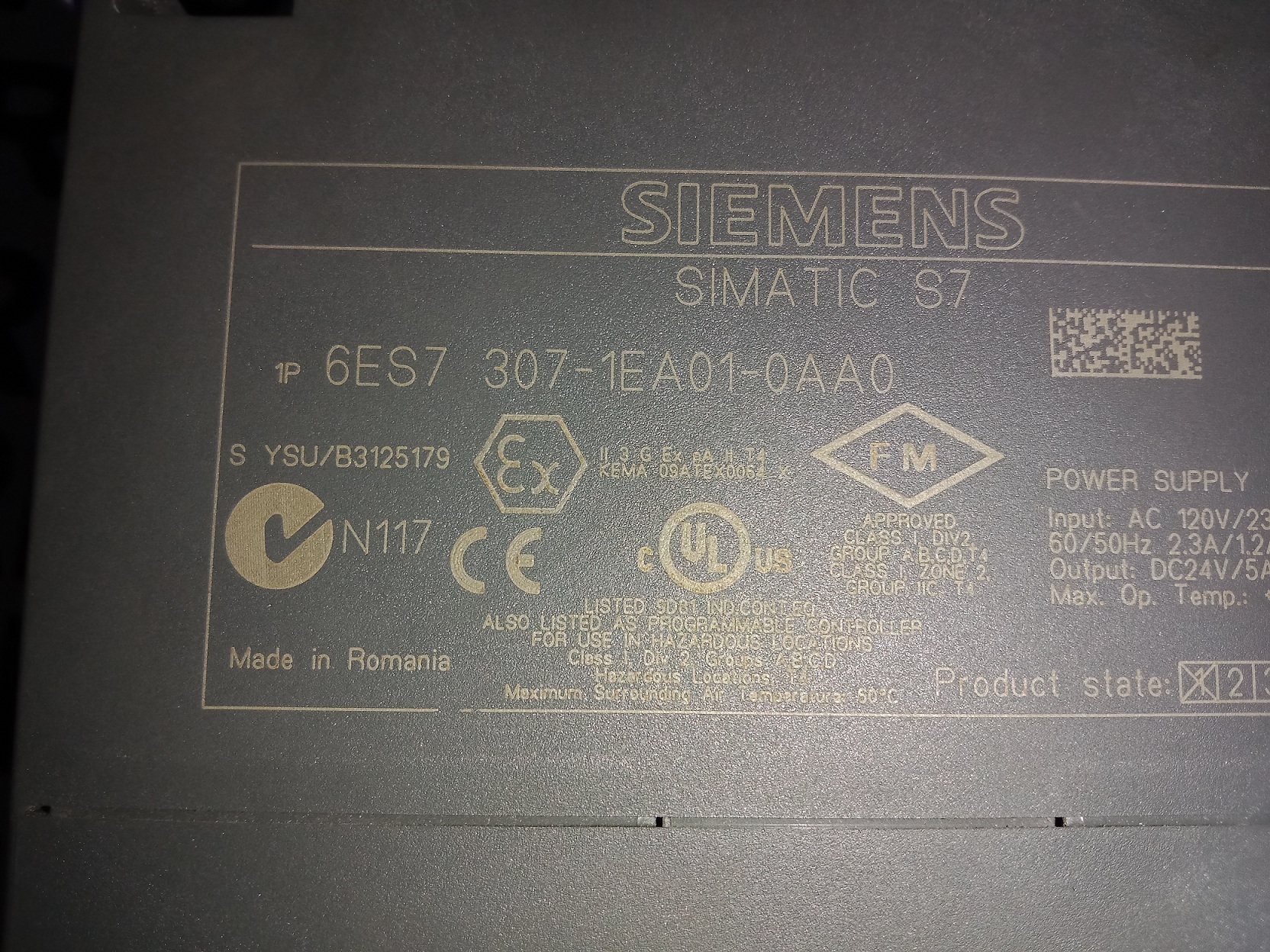 SIEMENS POWER SUPPLY 6ES7 307-1EA01-0AA0