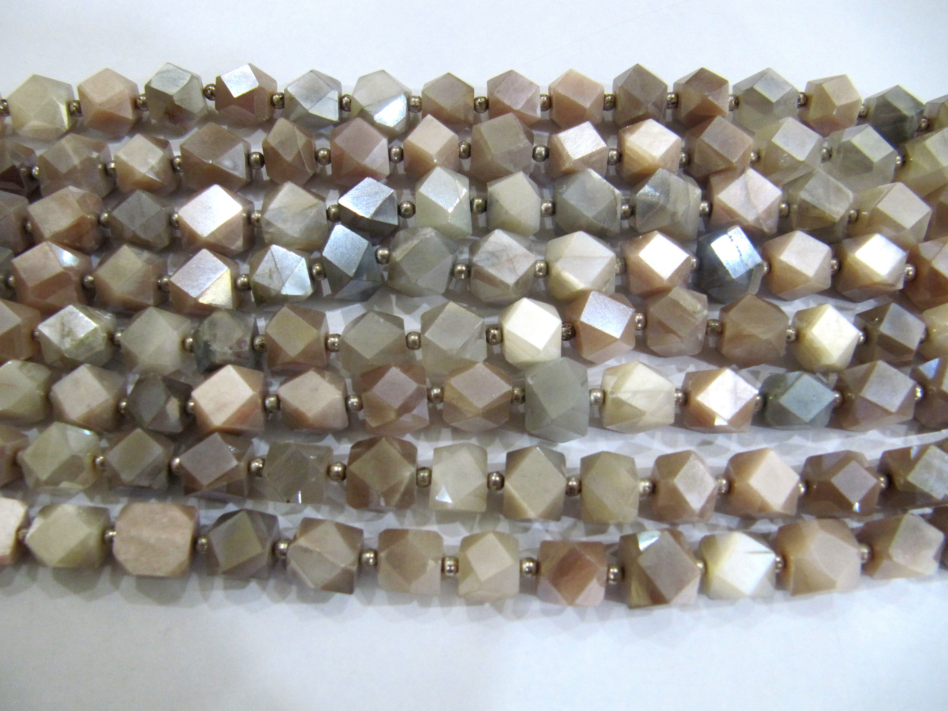 Natural Moonstone Cube Box Shape Briolette Silver Coated Beads