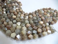 Natural Moonstone Cube Box Shape Briolette Silver Coated Beads