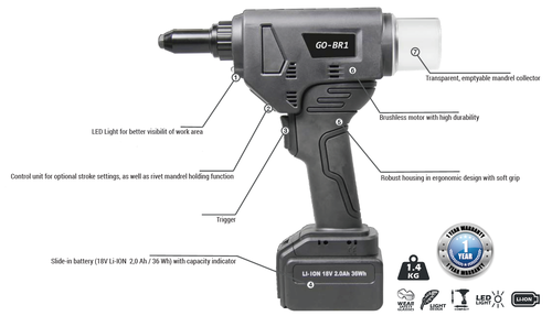 Cordless Blind Rivet Tool - AKKU GO-BR1