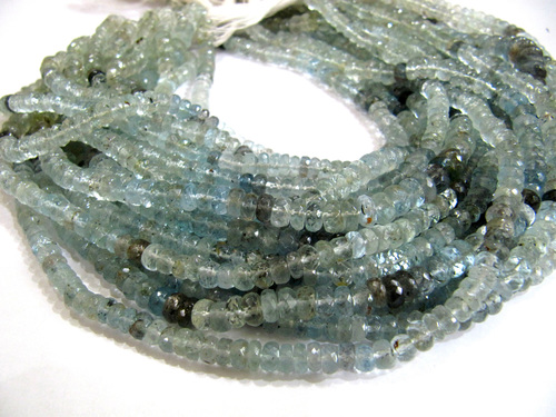 Natural Moss Aquamarine Rondelle Faceted Beads