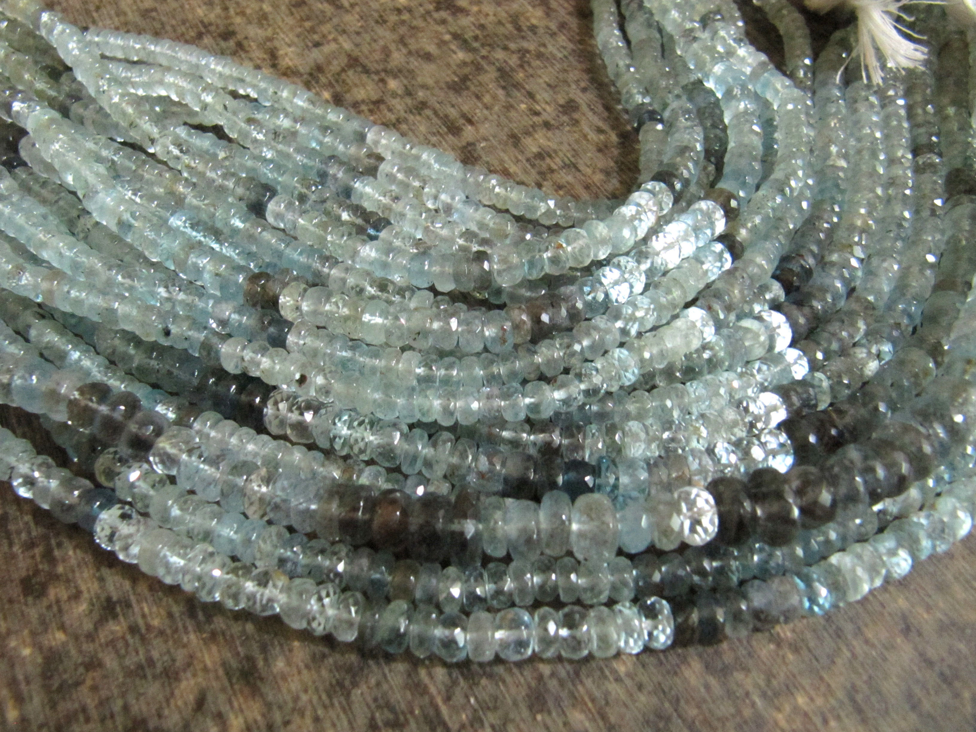 Natural Moss Aquamarine Rondelle Faceted Beads