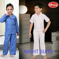Boys Night Suit - Cotton, Sizes L, M, S | Blue And White, Unisex, Full And Short Sleeves, Printed And Plain Patterns, Perfect For Summer