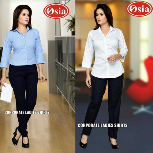 Blue And White Corporate Ladies Shirt