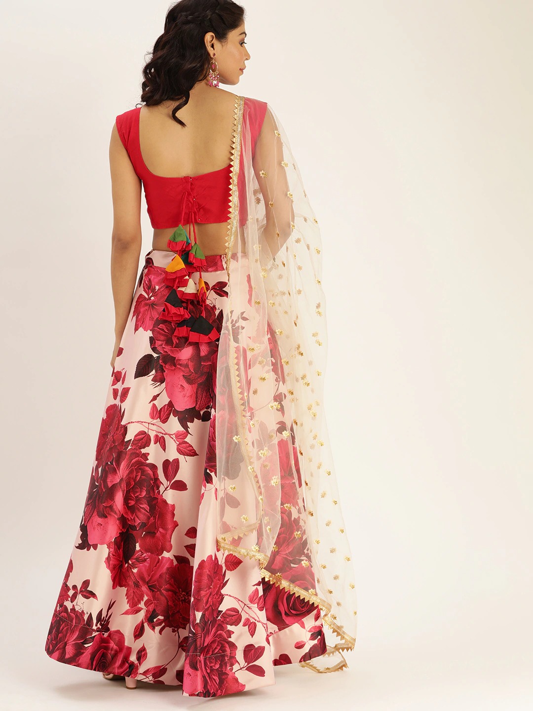 Zari Satin Silk Rose Printed Lehenga Choli