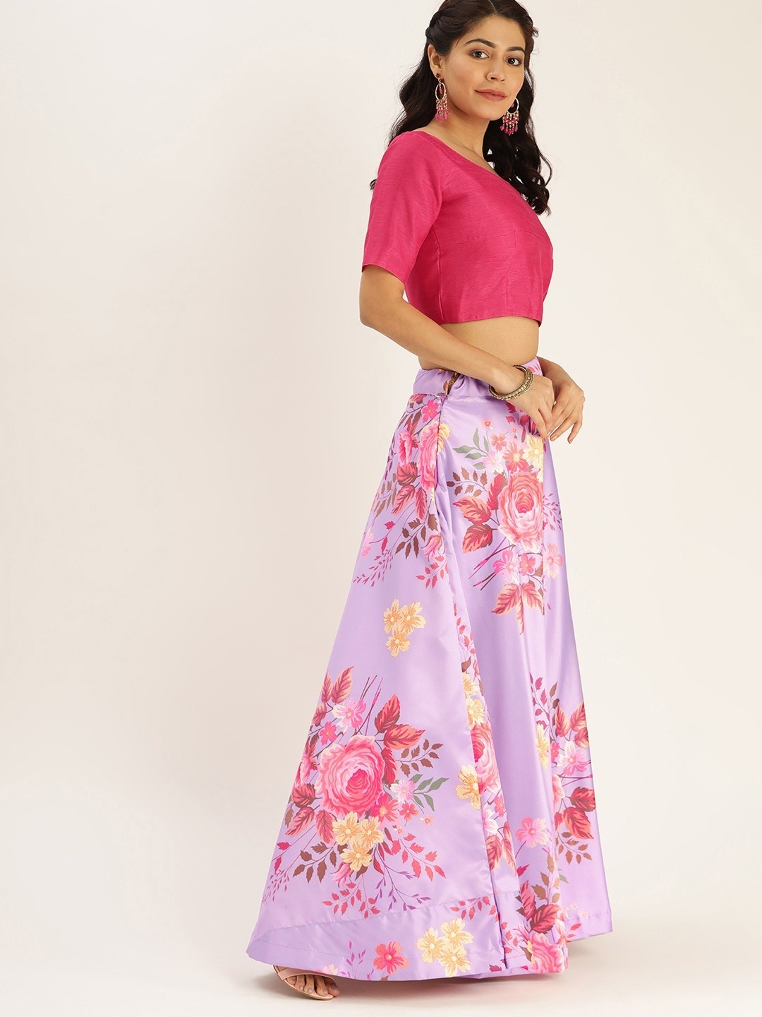 Zari Satin Silk Floral Printed Lehenga Choli