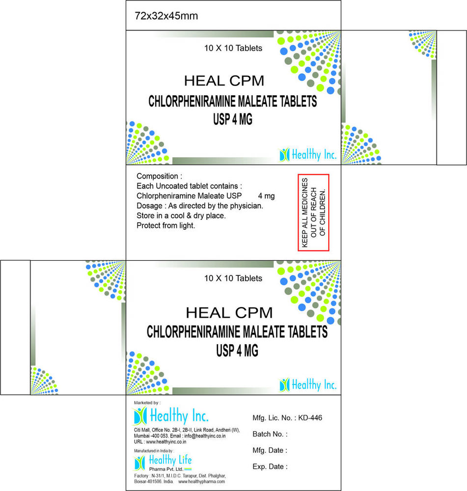 Cholrpheniramine Tablets By HEALTHY LIFE PHARMA PVT. LTD.