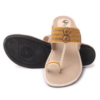 Kolhapuri Flat Chappals - Tpr Outsole, Size 37 To 42 , Cream Color, Embroidery Design, Slip-on Comfort Style For Women And Girls