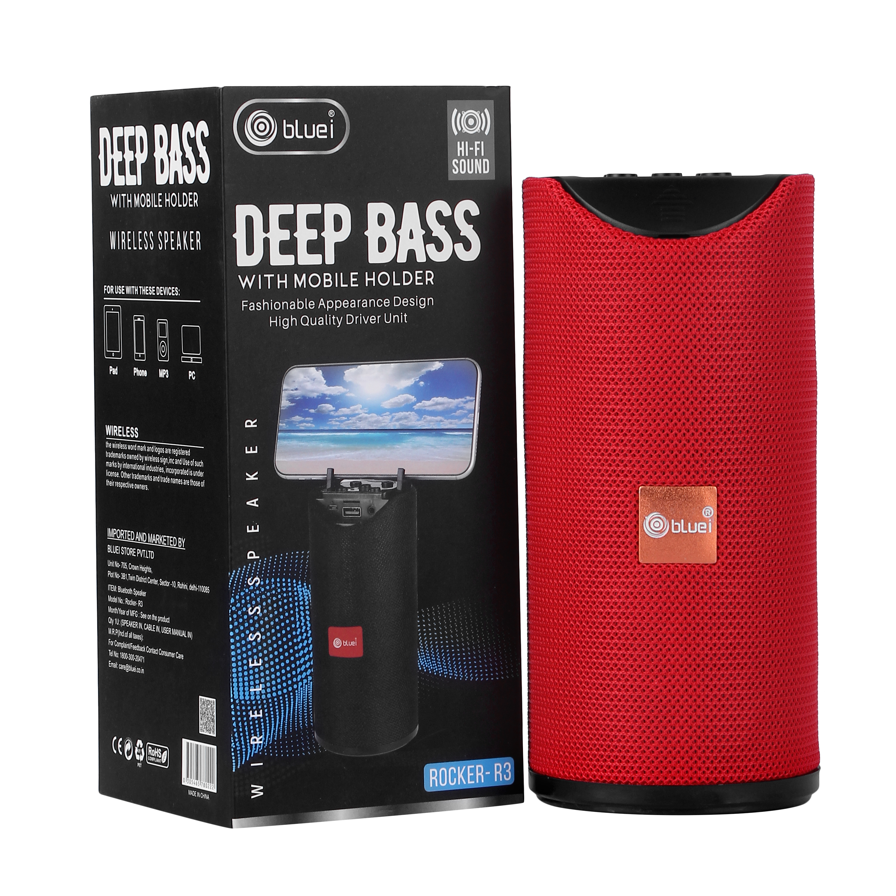 Bluei Rocker R3 Deep Bass Wireless Bluetooth Speaker with Mobile Stand