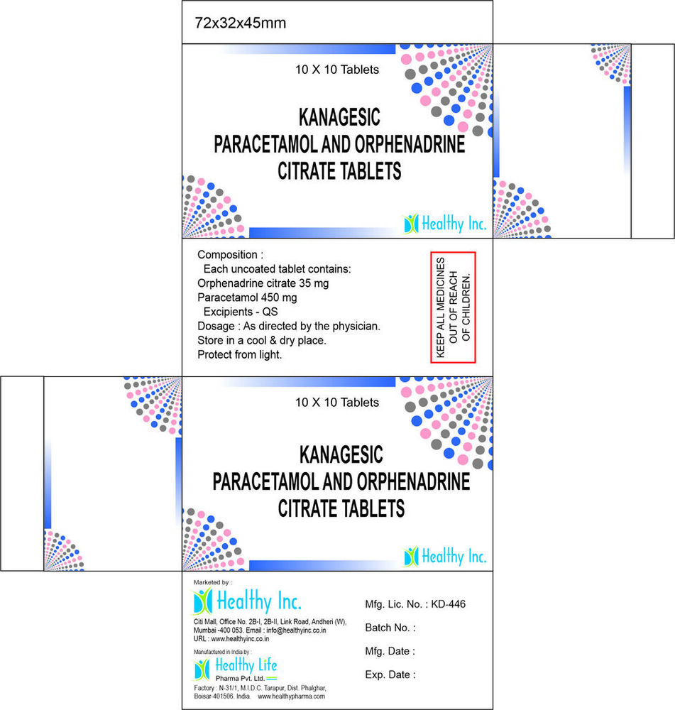 Paracetamol with Orphenadrine Tablets By HEALTHY LIFE PHARMA PVT. LTD.