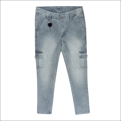 Grey Ladies Denim Cargo Jeans