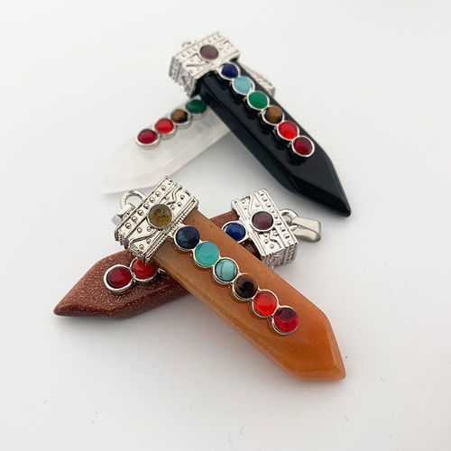 Checkerboard Pendants 7 Chakra Color Cabochon