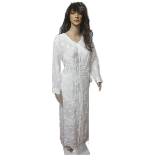 LUCKNOWI MUSLIN COTTON ANGHARKHA STYLE  FULL VIEW
