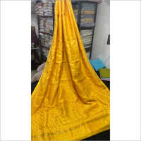 Golden Chikankari Chanderi Silk Embroidered Saree With Blouse