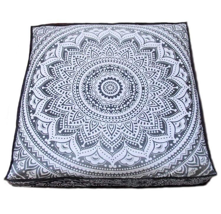 Elephant Printed Square Mandala Cushion Cover