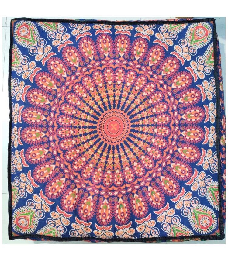 Elephant Printed Square Mandala Cushion Cover