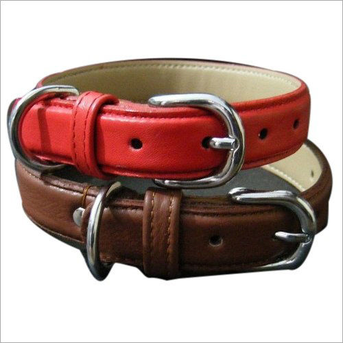 Plain Leather Dog Collar - Color: Red