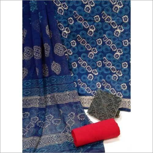 Ladies Exclusive Natural Bagru Hand Block Printed Cotton Dress Material With Chiffon Dupatta