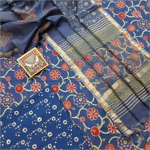 Ladies Hand Block Printed Cotton Dress Material With Kota Doria Dupatta