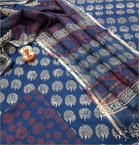 Ladies Exclusive Natural Bagru Hand Block Printed Cotton Dress Material With Kotta Doria Dupatta