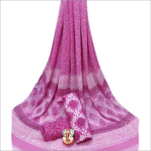 Ladies Natural Bagru Ajrakh Pink Hand Block Printed Cotton Dress Material With Chiffon Dupatta