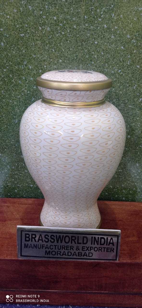 BRASS WHITE FLORISHED ADULT CREMATION URN FUNERAL SUPPLIES