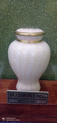 BRASS WHITE FLORISHED ADULT CREMATION URN FUNERAL SUPPLIES