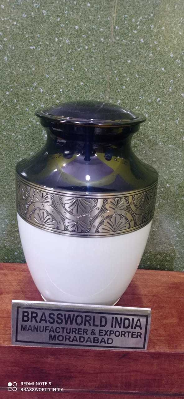 BRASS WHITE FLORISHED ADULT CREMATION URN FUNERAL SUPPLIES