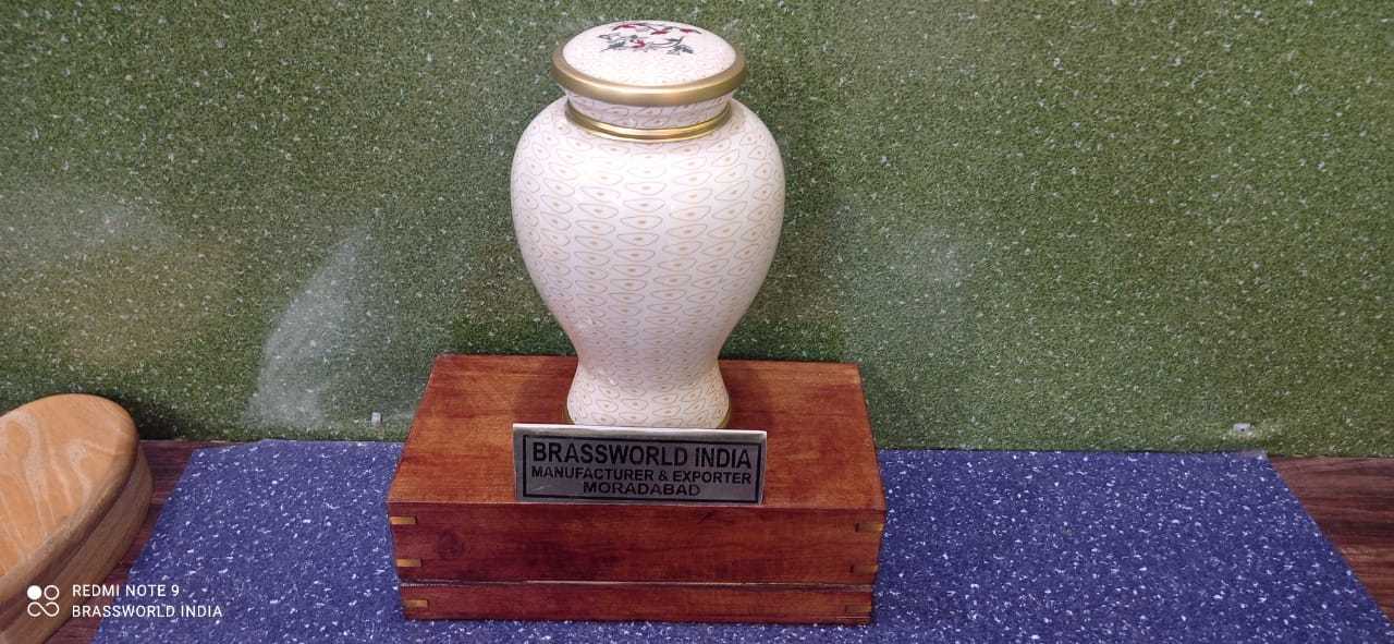 BRASS WHITE FLORISHED ADULT CREMATION URN FUNERAL SUPPLIES