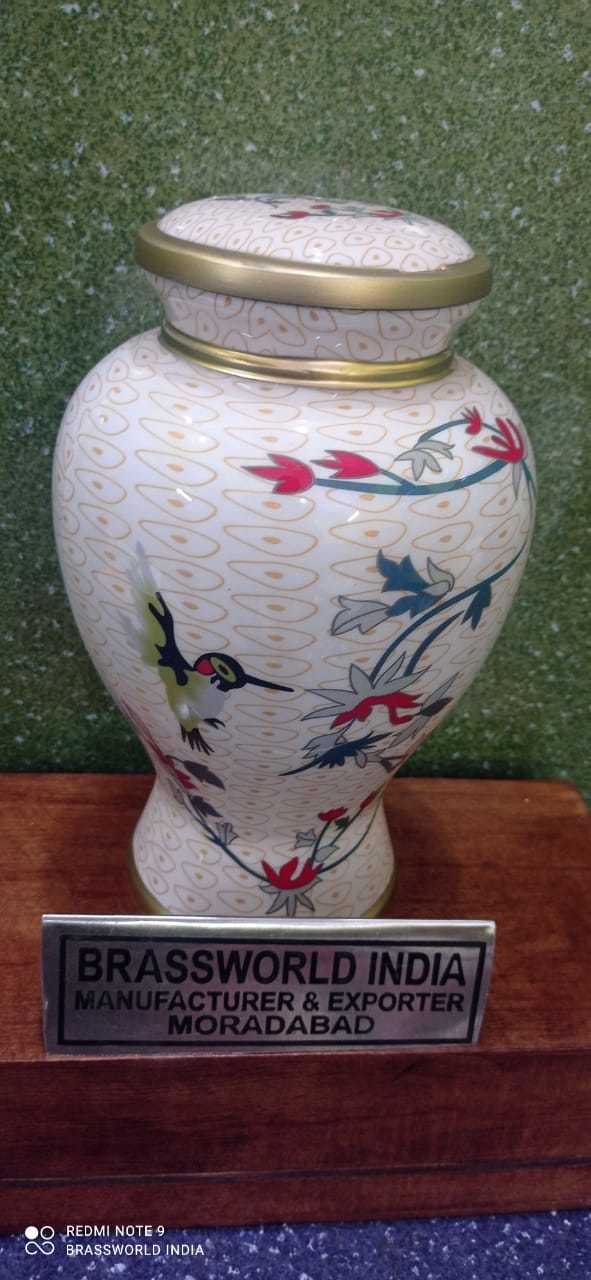 BRASS WHITE FLORISHED ADULT CREMATION URN FUNERAL SUPPLIES