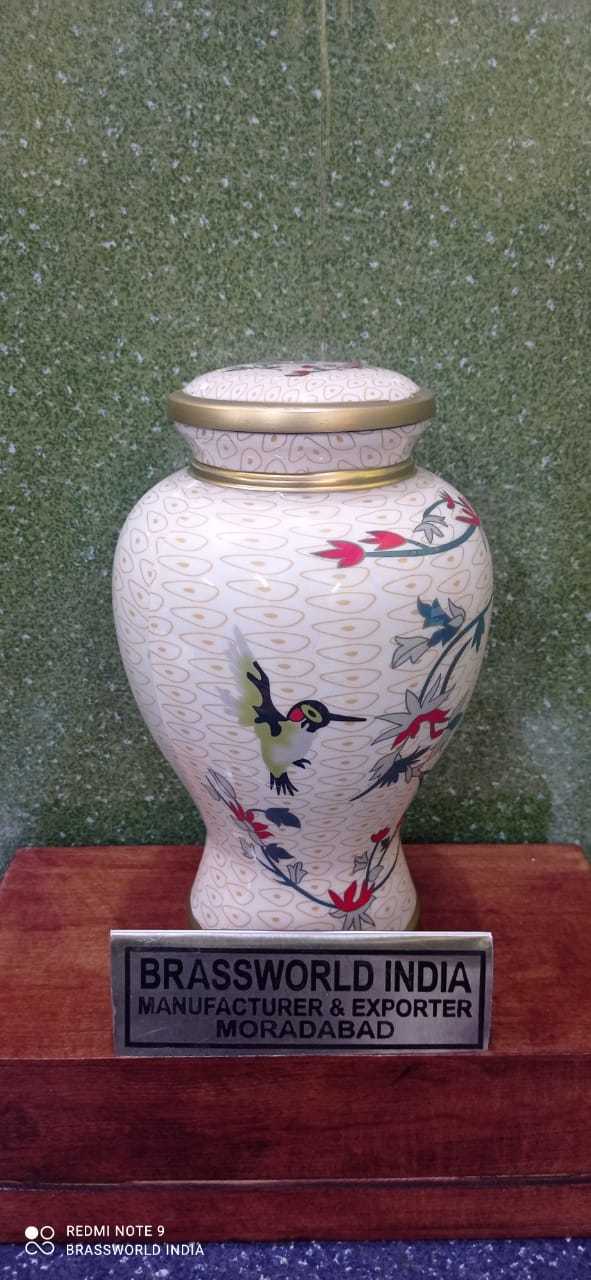 BRASS WHITE FLORISHED ADULT CREMATION URN FUNERAL SUPPLIES