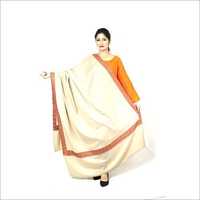 Off White 100x200cm Neem Daur Needle Work Embroidery Wool Shawl