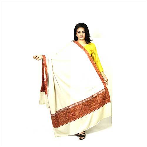 Cream And Brown Neem Daur With Embroidered Palla Wool Shawl