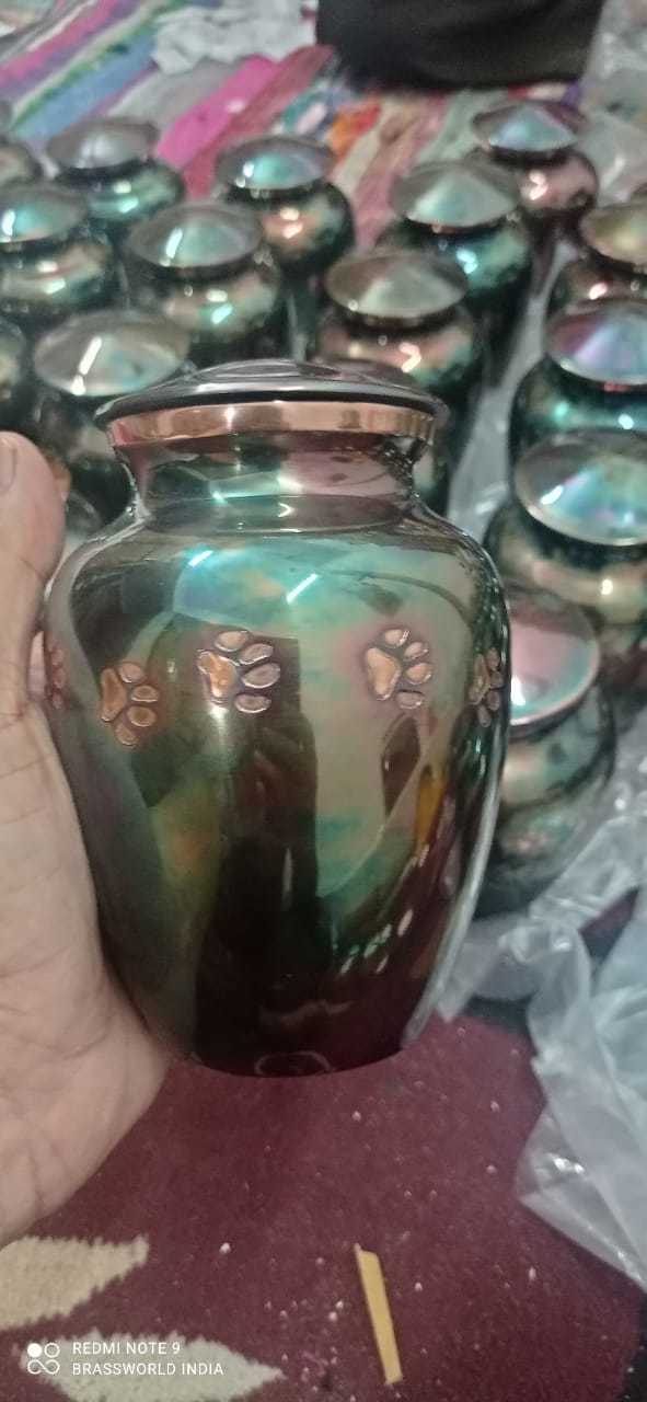 BRASS RAKU PET PAW ENGRAVED PET CREMATION URN FUNERAL SUPPLIES