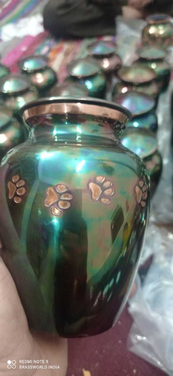 BRASS RAKU PET PAW ENGRAVED PET CREMATION URN FUNERAL SUPPLIES