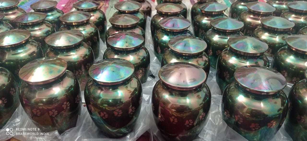 BRASS RAKU PET PAW ENGRAVED PET CREMATION URN FUNERAL SUPPLIES