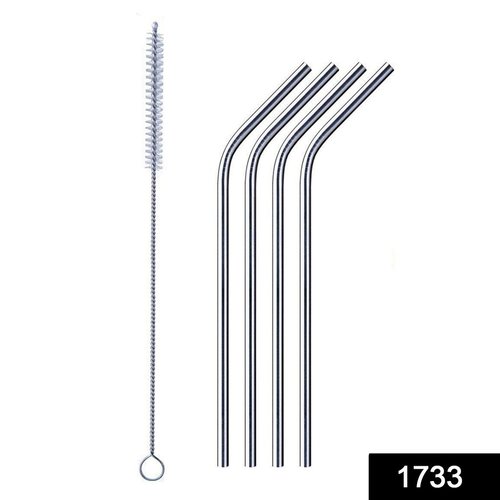 1733 Reusable Stainless Steel Drinking Straws Bent (4 Bent Straws 1 Brush)