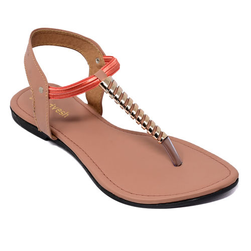 Pink Women Gold Flats Sandal