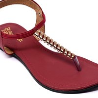 Women Maroon Flats Sandal