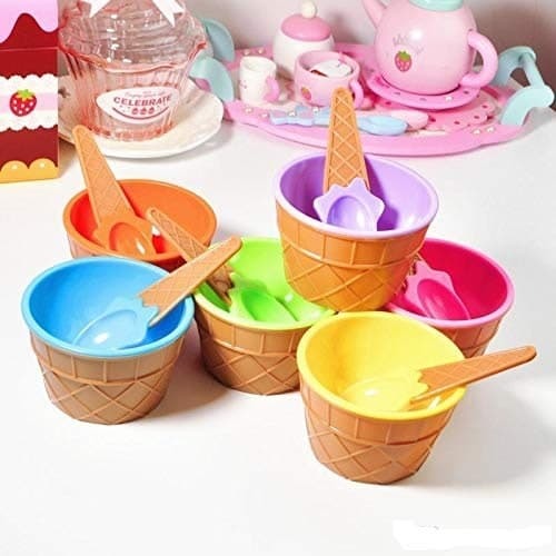 Colorful Set of Ice Cream Bowl With a Spoon