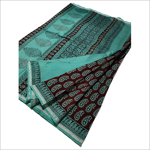 Different Colors Available Ladies Pure Chanderi Silk Handblock Bagh Print Saree