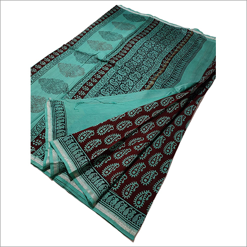 Ladies Pure Chanderi Silk Handblock Bagh Print Saree