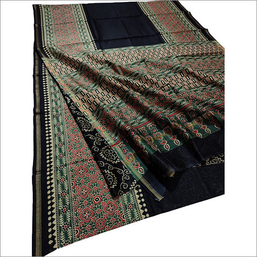 Chanderi Silk Ajrakh Printed Saree